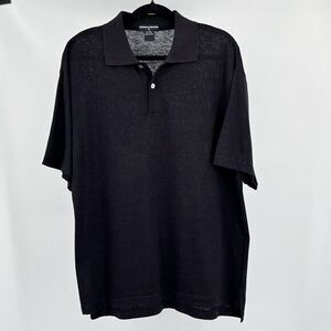 Neiman Marcus Men's‎ Black Linen-Cotton Short Sleeve Polo Shirt Size S